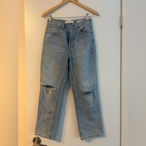 Aritzia Denim Forum Joni High Rise Loose Distressed Blue Jeans 24W 26L
